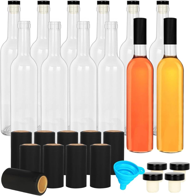 DHSBTLS 12 Pack 500 ml/16 oz Clear Glass Bottles With Cork Lids & Seal Shrink Capsules Caps,Home Brewing Wine & Juicing Bottles For Bordeaux Wine,Beverage, Sparkling Wine,Kefir,Decor - Image 1